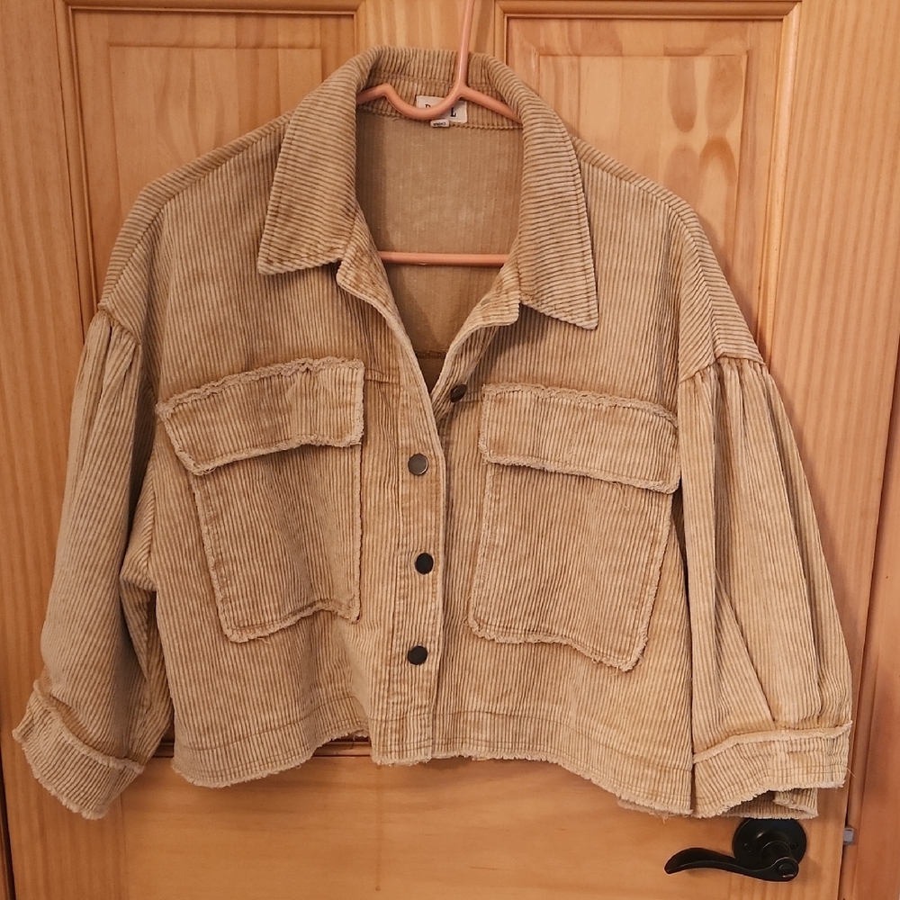 POL Cream Utility Jacket with Cropped Design and Textured Fabric